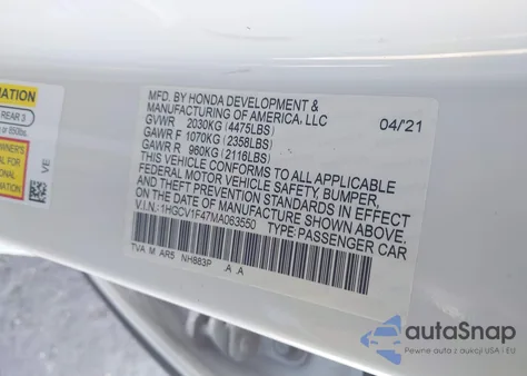 2021 Honda Accord Sport Special Edition from USA, damaged, VIN 1HGCV1F47MA063550